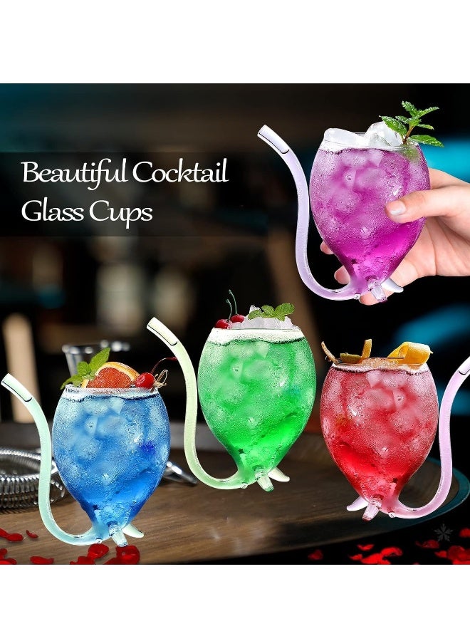 12oz Set Of 4 Creative Cocktail Glasses Decanter Cups Mugs with Built-in Straw for Cocktail Wine Juice Ice Cream Champagne Home Bar Party Club Glassware Barware - Image 3